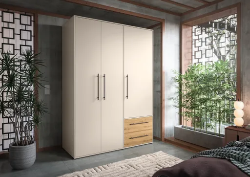  Drehtürenschrank FATHIE- B ca. 144 cm, Sand, Eiche Dekor