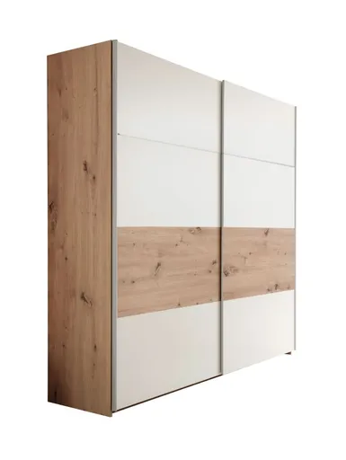 Schwebetürenschrank - B ca. 215 cm,  Eiche Dekor, Weiß