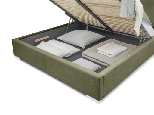 Bettgestell SANDRIN A- Liegefläche ca. 180x200 cm, Stoff, Olivgrün, ink. Lattenrost und Stauraum