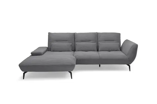 Ecksofa PAYTON - Ecke links, 2-Sitzer inkl. Rückenneigung, Armteilverstellung, Stoff, Grau