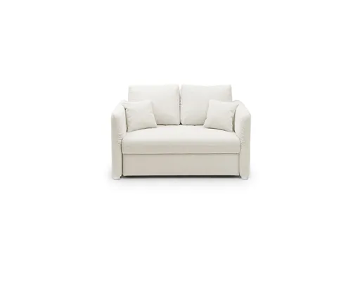 Sofa JORDEN - 1,5-Sitzer inkl. Schlaffunktion mit Bettkasten, verstellbare Armlehnen, Stoff, Creme