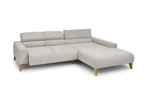 Ecksofa CHENOA - 2-Sitzer mit Longchair rechts, Sitzvorzug motorisch, Stoff, Natur