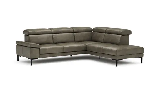 Ecksofa Hudson - 2,5-Sitzer mit Ecke rechts, inkl. Kopfteil verstellbar, Leder, Braungrün