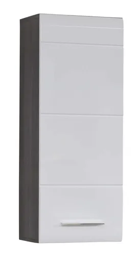 Hängeschrank- B ca. 30 cm, Eiche Silber, Weiß Hochglanz