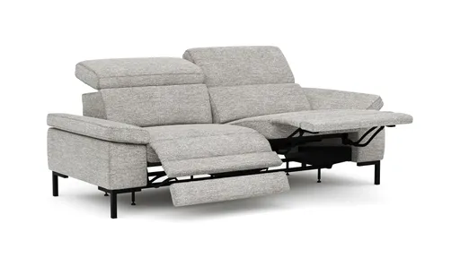 Sofa Hudson - 3-Sitzer inkl. Relaxfunktion (motorisch) und Kopfteil/Armlehnen verstellbar, Stoff, Hellgrau