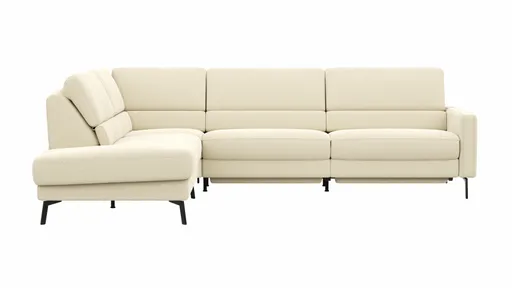 Ecksofa Valera - Ecke mit 3-Sitzer rechts inkl. Rückenlehne verstellbar und Relaxfunktion motorisch, Stoff, Natur