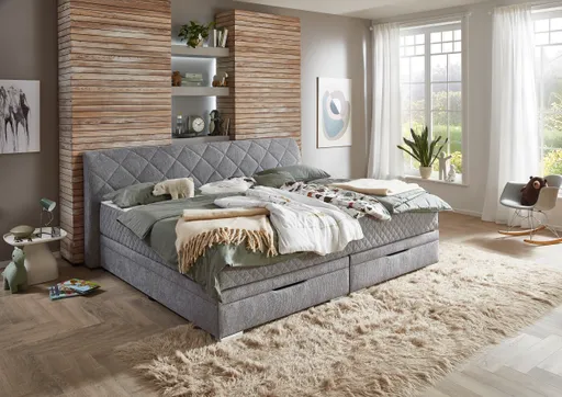 Boxspringbett- Liegefläche ca. 240x200 cm, Stoff, Silber