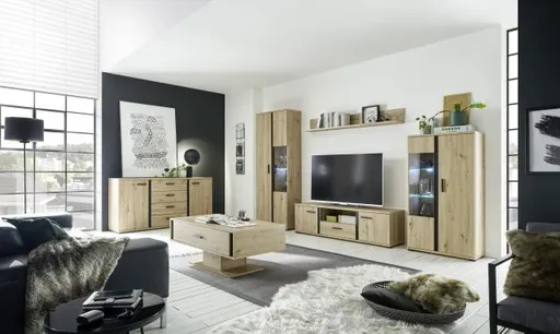 Sideboard- Eiche Dekor, Schwarz
