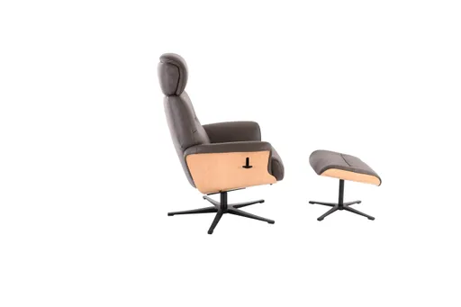 TV-Sessel MOANI mit Hocker - drehbar, Kopfteilverstellung, Leder, Dunkelbraun