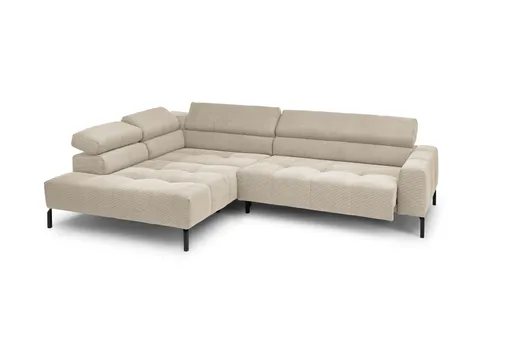 Ecksofa COLLEEN - Ecke links und 2-Sitzer, Sitzvorzug motorisch, Feincord, Sand