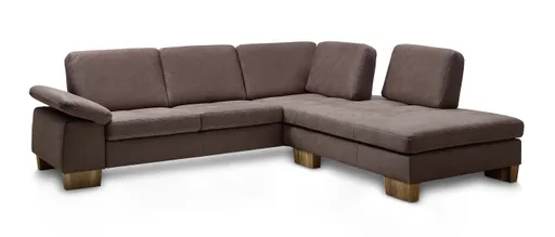 Sofa - 2,5 Sitzer mit Ecke rechts inkl. Armlehne und Sitztiefe verstellbar, Stoff, Braun