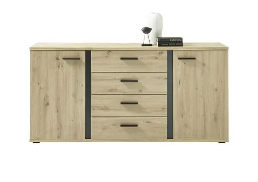 Sideboard- Eiche Dekor, Schwarz