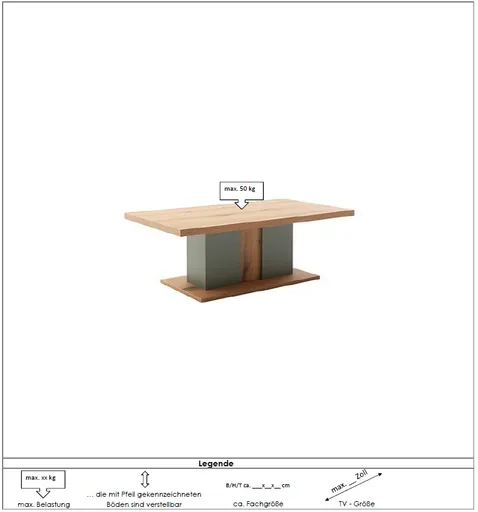 Couchtisch - LB ca. 115x65 cm, Eiche Evoke Nachbildung, Salbeigrün