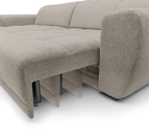 Ecksofa -2-Sitzer mit Longchair rechts, Kopfteil verstellbar, Sitztiefe verstellbar motorisch, Stoff, Steingrau