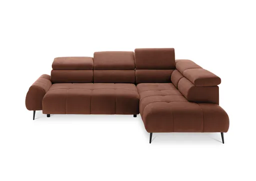 Ecksofa - 2-Sitzer mit Ecke rechts, Sitzvorzug motorisch, Kopfteil verstellbar, Stoff, Terracotta