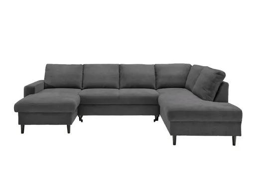 Wohnlandschaft - Longchair mit 2-Sitzer und Ecke rechts, Liegefunktion, Stoff, Anthrazit