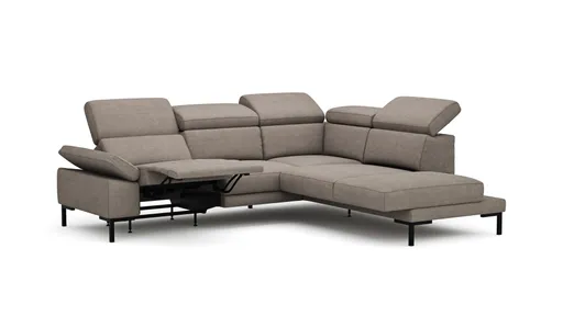 Ecksofa Hudson - 2,5-Sitzer mit Ecke rechts, inkl. Kopfteil/Armlehne verstellbar und Sitzvorzug/Relaxfunktion (motorisch), Stoff, Khaki