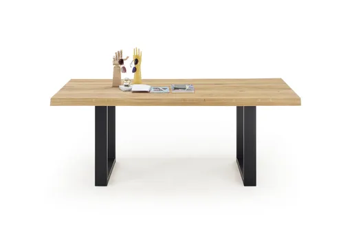 Esstisch - LB ca. 200x100 cm, Wildeiche massiv geölt, Baumkante, Schwarz