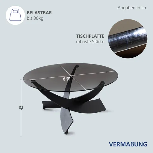 Couchtisch - Ø/H ca. 90x42 cm, Grau, Schwarz