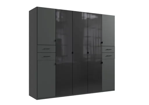 Drehtürenschrank- B ca. 225 cm, Graphit, Glas, Schwarz