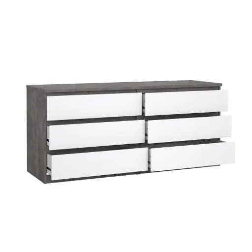 Kommode - B ca. 154 cm, Betonoptik, Weiß Hochglanz