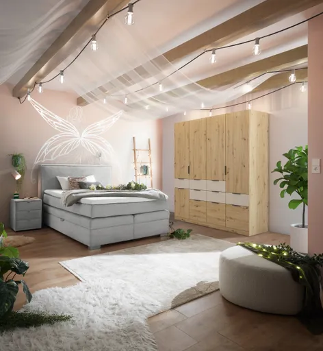 Boxspringbett- Liegefläche ca. 140x200 cm, Stoff, Silberfarben