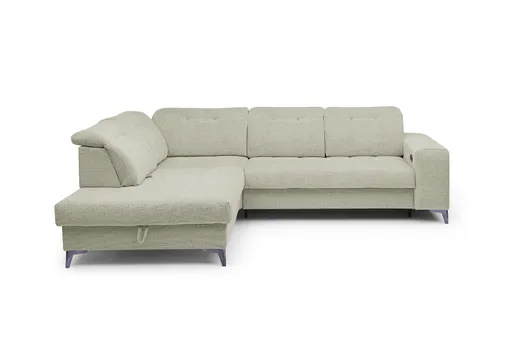 Ecksofa - Ecke links mit 2-Sitzer, Kopfteil verstellbar, Sitztiefe verstellbar motorisch, Stoff, Perlmutt