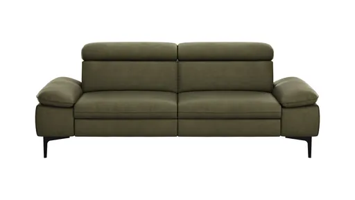 Sofa Felipa - 3-Sitzer inkl. Kopfteil verstellbar, Leder, Olive