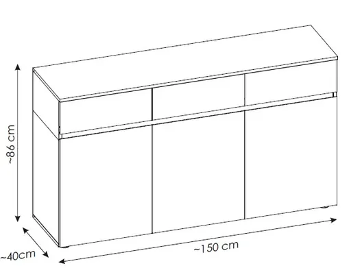 Sideboard - B ca. 150 cm, Alpinweiß, Keramikoptik