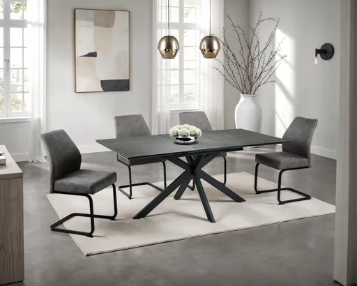 Esstisch - ausziehbar, LB ca. 140x90 cm, Keramikoptik, Anthrazit, Schweizer Kante