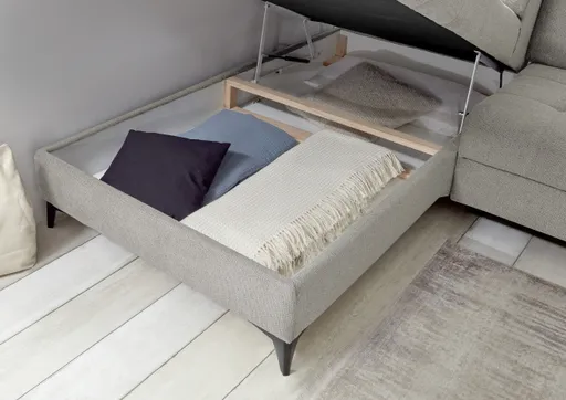 Ecksofa - Ecke links, 2-Sitzer inkl. Funktionen, Stoff, Taupe