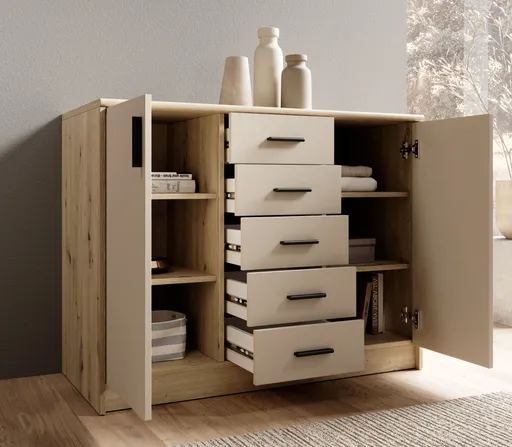Kommode - B ca. 109 cm, Artisan Eiche Nachbildung, Kaschmir