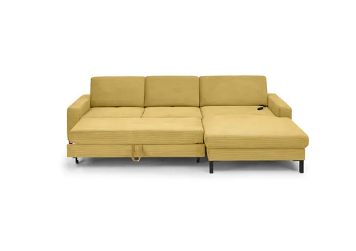  Ecksofa CALM MOVE 2.0 - 2,5-Sitzer mit Longchair rechts, Schlaffunktion, Feincord, Gold