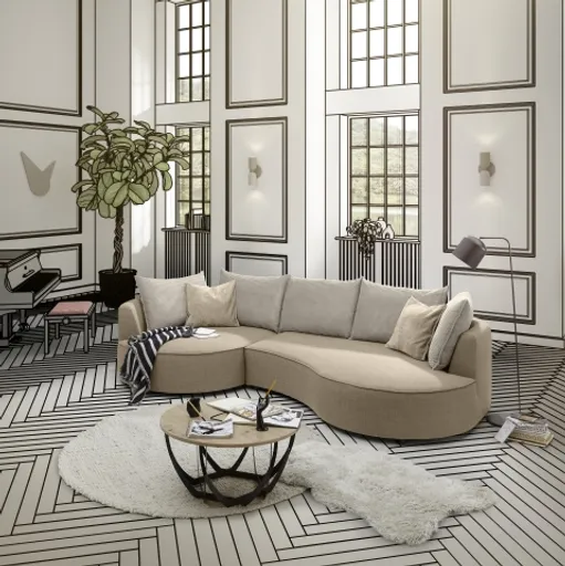 Ecksofa - Ecke links, 2-Sitzer, Stoff, Braun