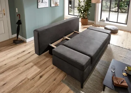 Schlafsofa- 2 Sitzer, Inkl. Bettkasten, Stoff, Anthrazit