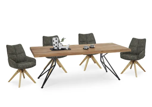 Esstisch - LB ca. 240x100 cm, Wildeiche massiv geölt, Baumkante, Schwarz