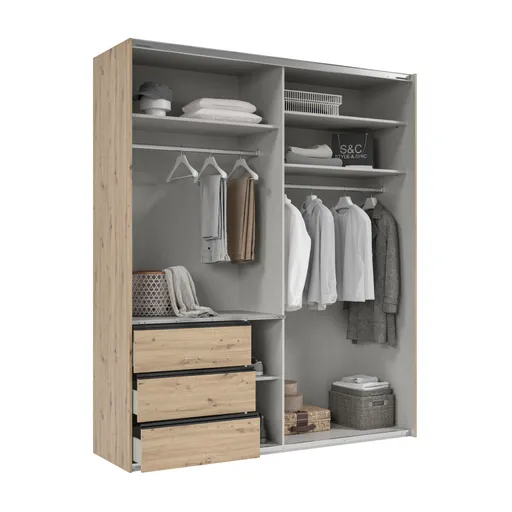 Schwebetürenschrank- B ca. 200 cm, Eiche Dekor, Graphit