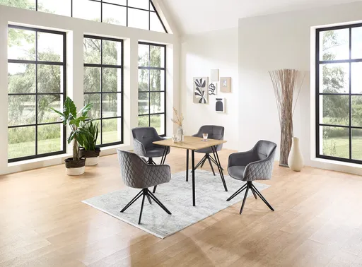 Esstisch - LB ca. 80x80 cm, Eiche Optik, Schweizer Kante, Schwarz