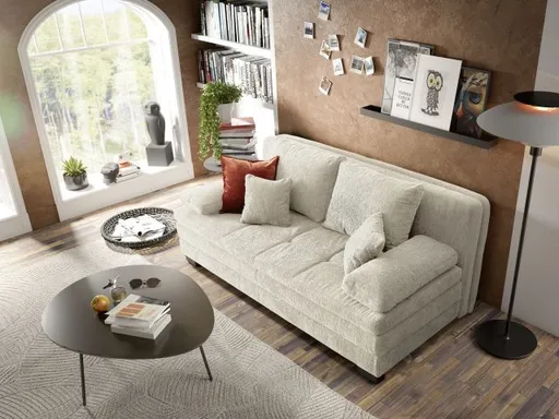 Sofa JONAH - 2-Sitzer inkl. Schlaffunktion und Bettkasten, Stoff, Creme