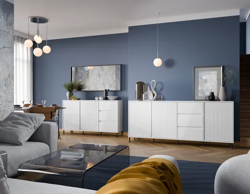 Sideboard - B ca. 212 cm, Weiß, Weiß Hochglanz