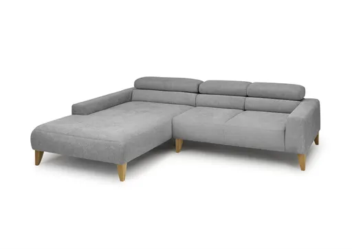Ecksofa CHENOA - Longchair links mit 2-Sitzer, Kopfteil verstellbar, Stoff, Steingrau