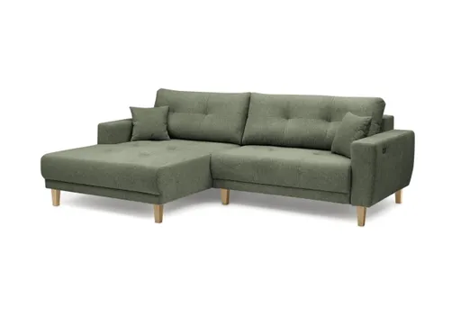 Ecksofa - Ecke links, 3-Sitzer inkl. elektrische Sitztiefenverstellung, Stoff, Schlammgrün
