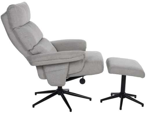 Relaxsessel mit Hocker - drehbar, Relaxfunktion, Webstoff, Steingrau
