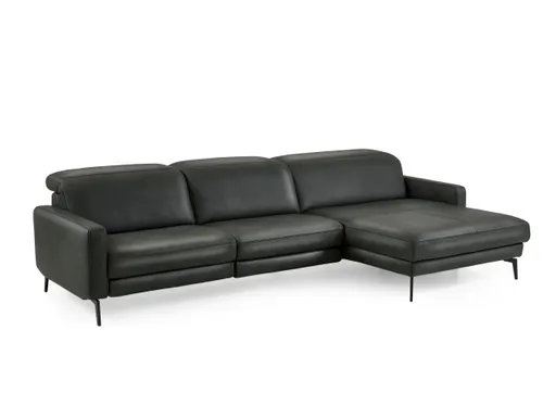 Ecksofa -3-Sitzer mit Longchair rechts, Kopfteil verstellbar, Leder, Anthrazit