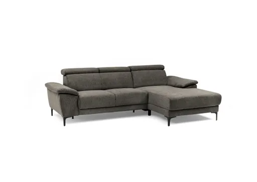 Ecksofa EZRA - 2-Sitzer, Ecke rechts inkl. Kopfteilverstellungen, Relaxfunktion im Longchair, Stoff, Braun