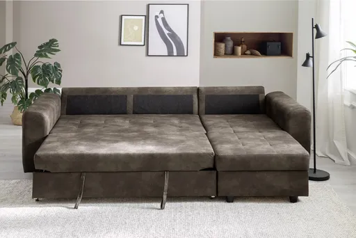 Ecksofa - 2-Sitzer, Ecke rechts, Stoff, Dunkelbraun