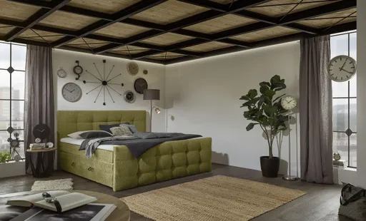 Boxspringbett SANDRIN I- Liegefläche ca. 200x200 cm, Stoff, Grün,  inkl. Stauraum und Fußteil