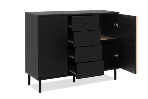 Kommode - B ca. 118 cm, Schwarz, Artisan Eiche Nachbildung