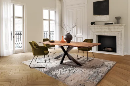 Esstisch Duna - LB ca. 260x100 cm, Wildeiche Massiv, Geölt, Sternengestell