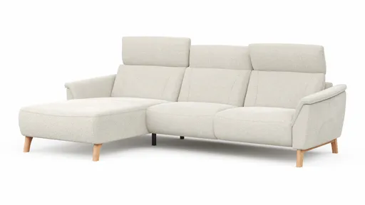 Ecksofa Nevin - Longchair links mit 2-Sitzer rechts, inkl. Kopfpolsterverstellung, Stoff, Weiß